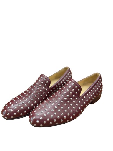 Burgundy Loafers with Metal Studs